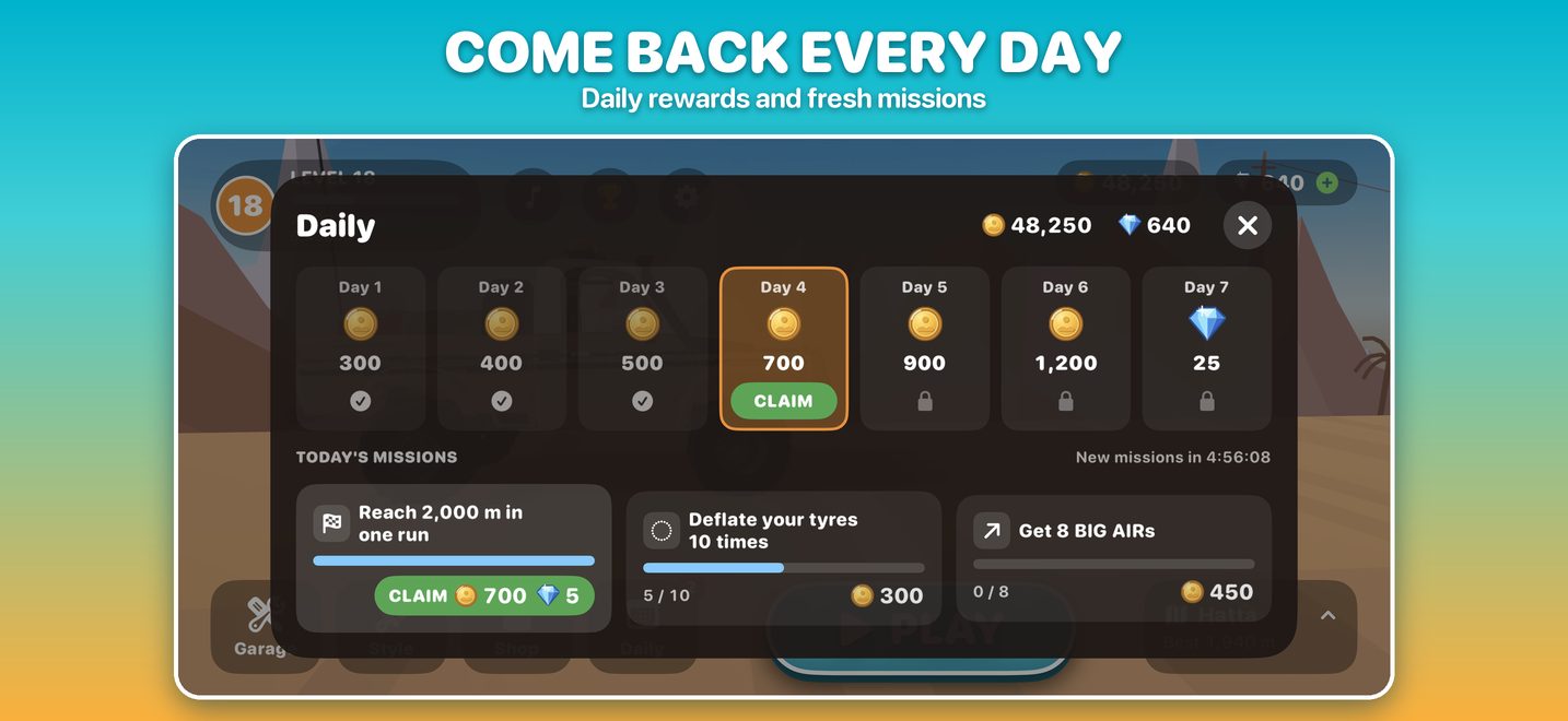 Daily rewards and missions
